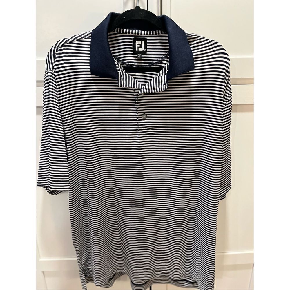 FootJoy FJ Men’s Striped Polo Short Sleeve Shirt Sz L Navy White Golf